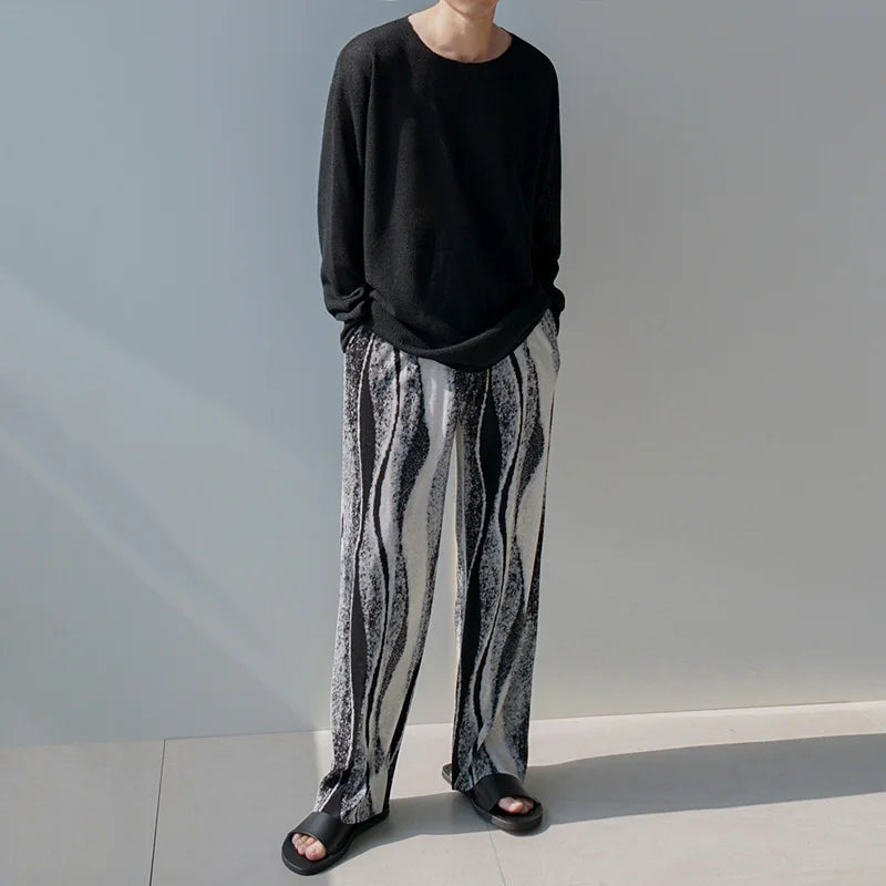 Pleated Straight Pants With Elastic Waist