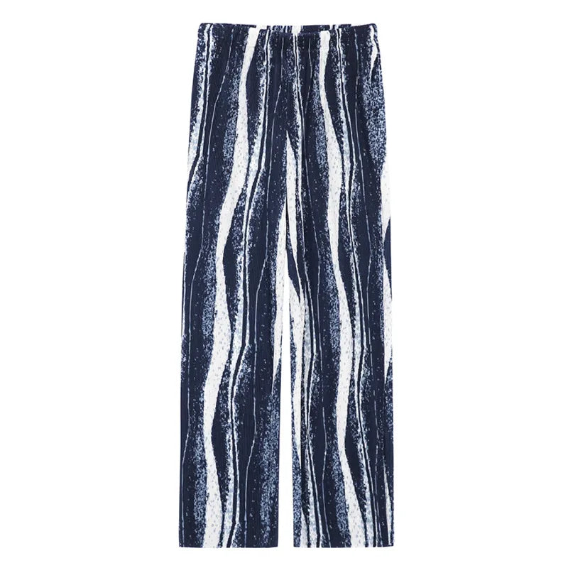 Pleated Straight Pants With Elastic Waist