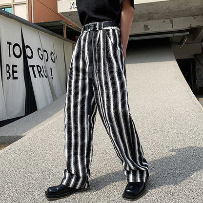 Belted Wide Leg Pants With Washed Stripes