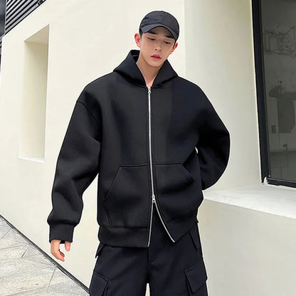 Double Zipper Hoodie With Shoulder Pads