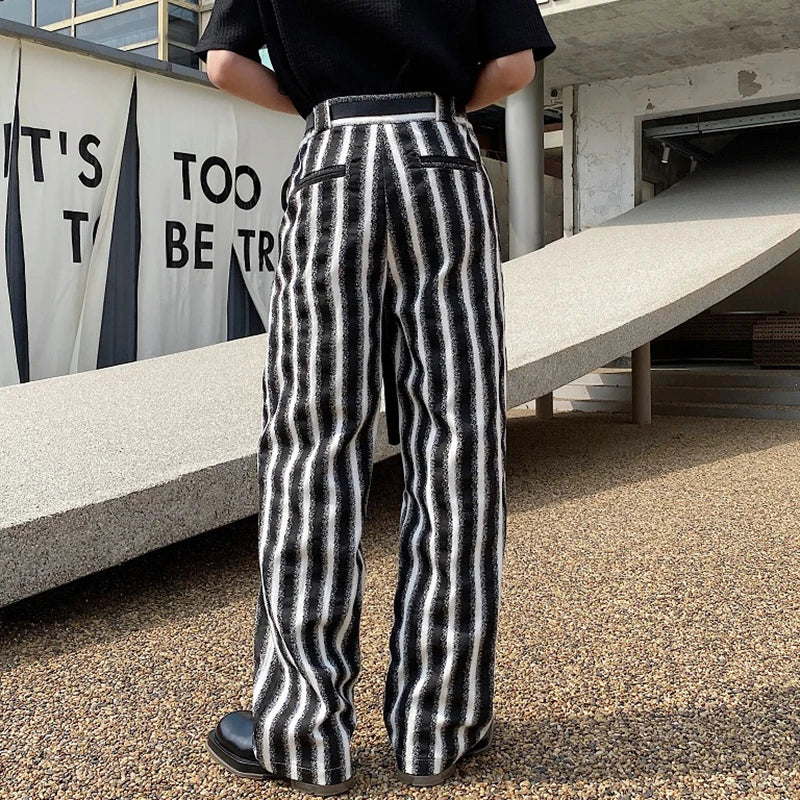 Belted Wide Leg Pants With Washed Stripes