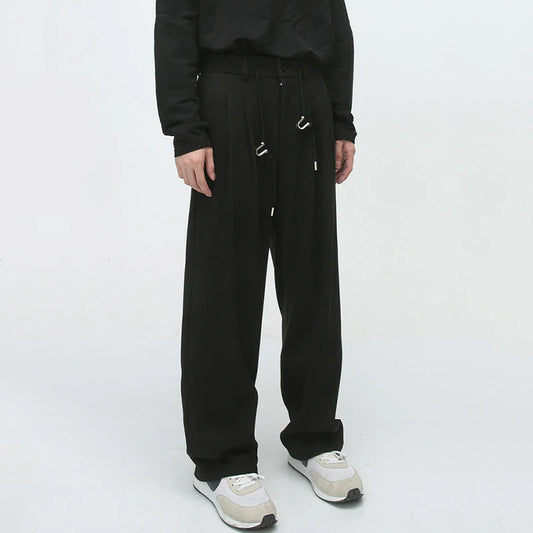 Retro Drawstring Straight Pants