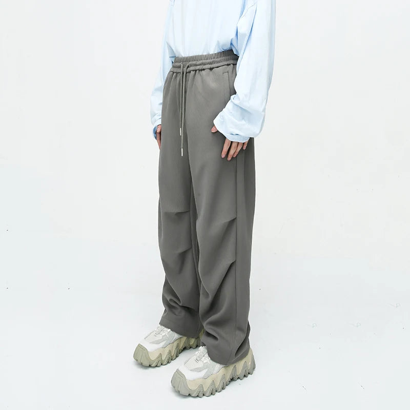 Pleated Straight Pants, Loose Fit