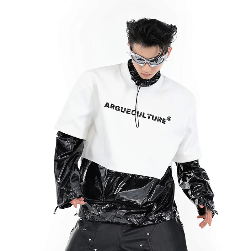 PU Leather Spliced Hoodie