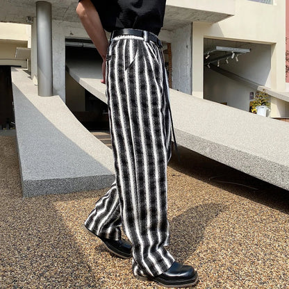 Belted Wide Leg Pants With Washed Stripes