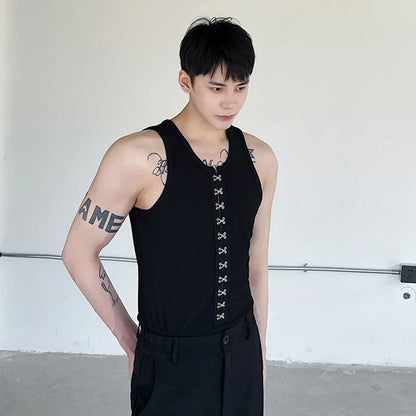 Metal Button Round Neck Vest