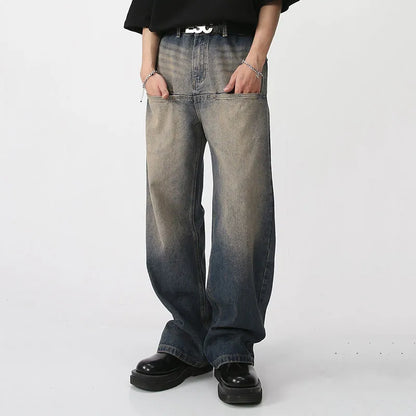 Washed Straight Wide Leg Jeans