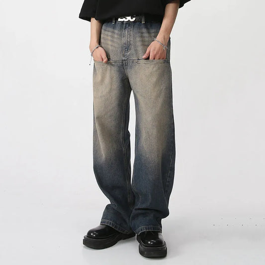 Washed Straight Wide Leg Jeans